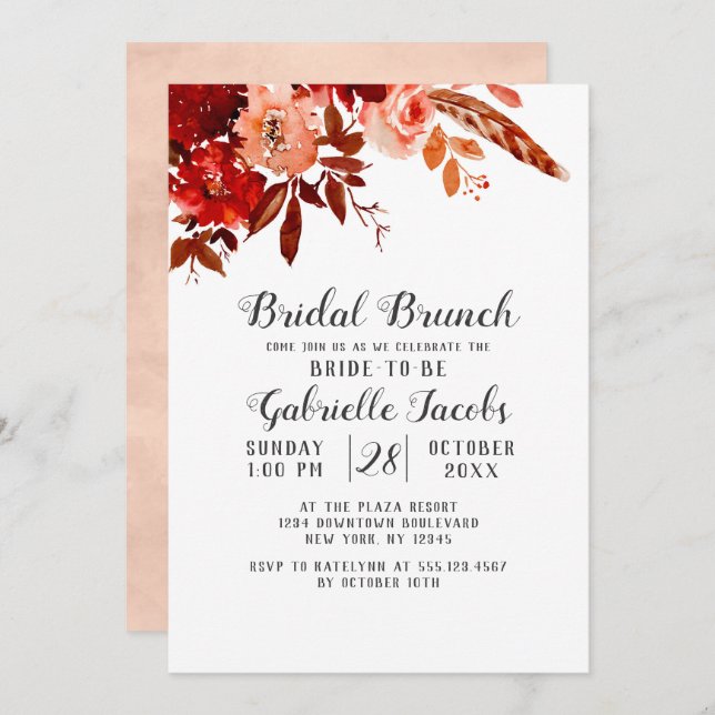 Convite Rustic Beauty Floral Boho Chic Bridal Brunch (Frente/Verso)