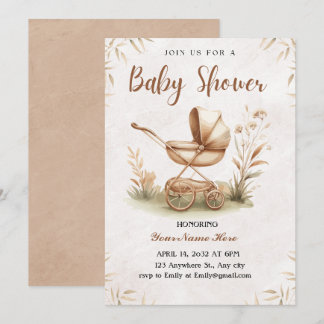 Convite Rustic Beige Watercolor Chá de fraldas Invitation 