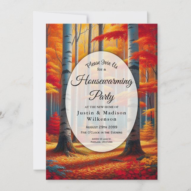 Convite Rustic Birch Tree Fall Forest Housewarming Party (Frente)