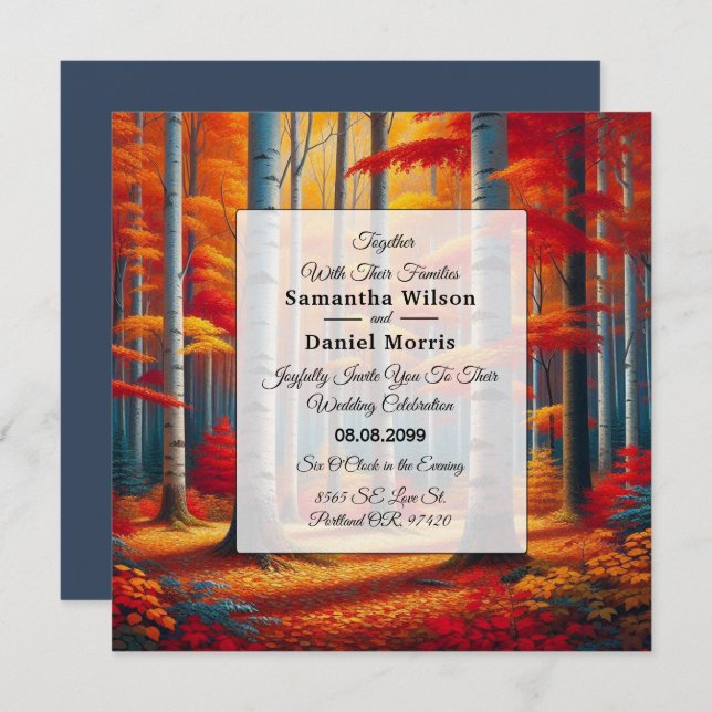 Convite Rustic Birch Tree Fall Wedding (Frente/Verso)