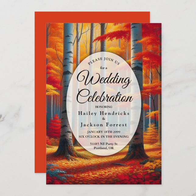 Convite Rustic Birch Tree Fall Wedding (Frente/Verso)