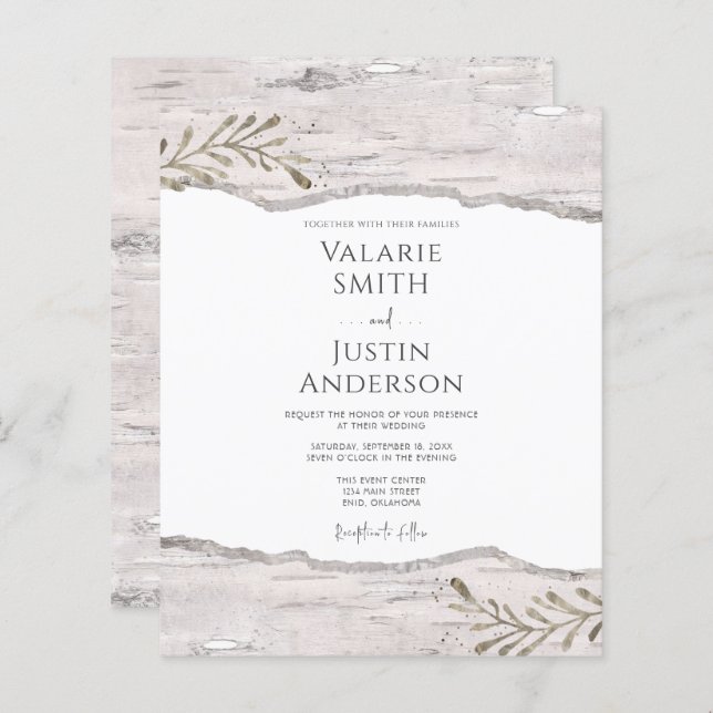 Convite Rustic Birch Wood Wedation (Frente/Verso)