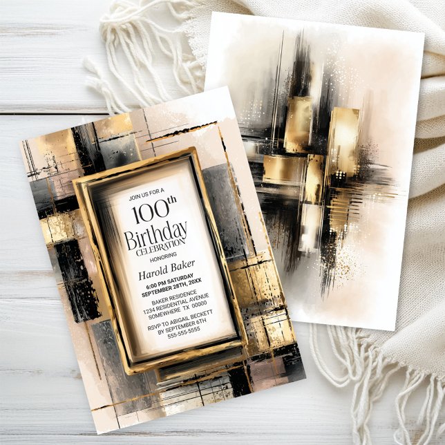 Convite Rustic Black and Gold 100th Birthday Party (Criador carregado)