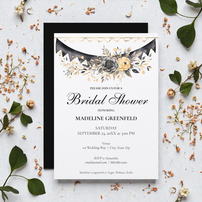 Convite Rustic Black and Peach Floral Bridal Shower (Criador carregado)