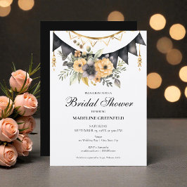 Convite Rustic Black and Peach Floral Bridal Shower