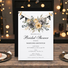 Convite Rustic Black and Peach Floral Bridal Shower