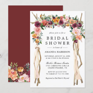 Convite Rustic Bloom Burgundy Blush Chá de panela Floral