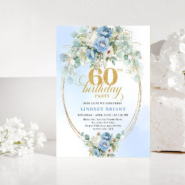 Convite Rustic Blue and Gold 60th Birthday Invitation