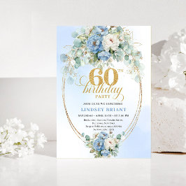 Convite Rustic Blue and Gold 60th Birthday Invitation