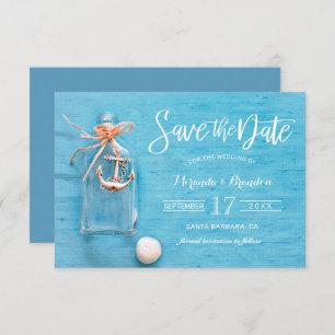Convite Rustic Blue, Flask, Anchor, Beach Salve a data