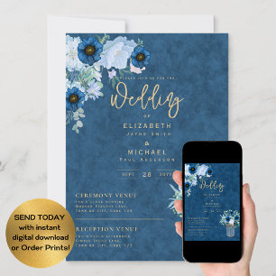 Convite Rustic Blue Floral Wedding Instant Digital
