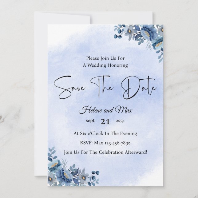 Convite Rustic Blue Floral Wedding Save the Date (Frente)