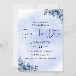 Convite Rustic Blue Floral Wedding Save the Date