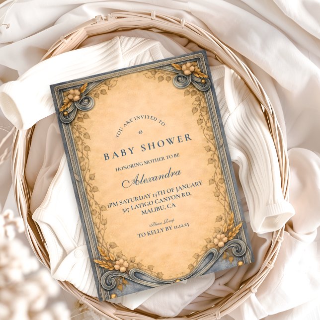 Convite Rustic Blue Jeans Baby Shower (Criador carregado)