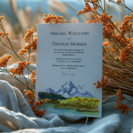 Convite Rustic Blue Mountain Watercolor Wedding Invitation