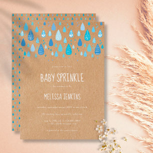 Convite Rustic Blue Raindrops Baby Boy Sprinkle / Chá