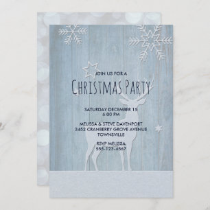 Convite Rustic Blue Reindeer Natal