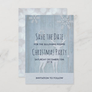Convite Rustic Blue Reindet Natal Salvar Data