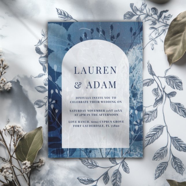 Convite Rustic Blue & White Botancial Wedding Invitation (Criador carregado)