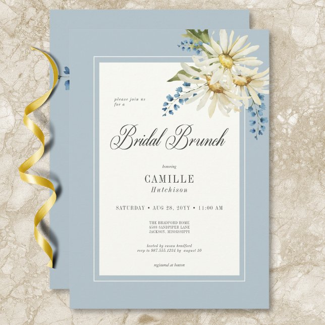 Convite Rustic Blue & White Daisies Bridal Brunch (Rustic Blue & White Daisies Bridal Brunch Invitation)