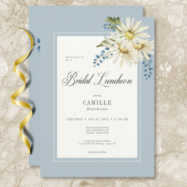 Convite Rustic Blue & White Daisies Bridal Luncheon (Rustic Blue & White Daisies Bridal Luncheon Invitation)