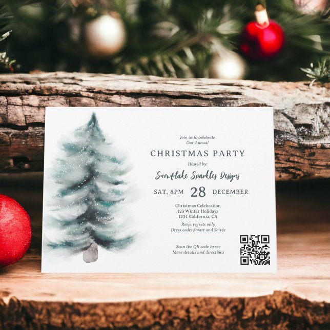 Convite Rustic Blue Winter SnowPines Natal Corporativo Nat (Rustic Blue Winter snowy Pines Corporate Christmas Invitation)