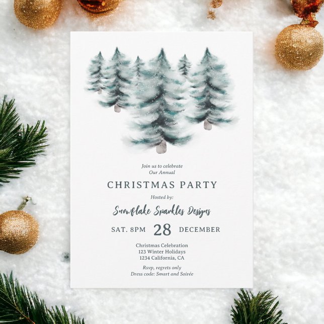 Convite Rustic Blue Winter snowy Pines Christmas (Rustic Blue Winter snowy Pines Christmas corporate Invitation)