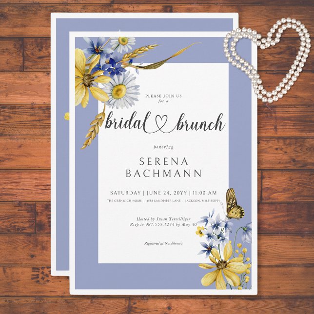Convite Rustic Blue & Yellow Wildflower Bridal Brunch (Rustic Blue & Yellow Wildflowers Bridal Brunch Invitation)