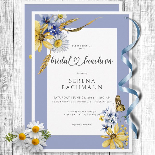 Convite Rustic Blue & Yellow Wildflower Bridal Brunch (Rustic Blue & Yellow Wildflowers Bridal Brunch Invitation)