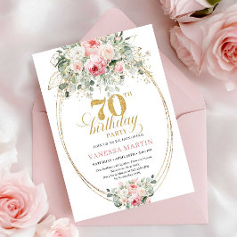 Convite Rustic Blush and Gold 70th Birthday Invitation