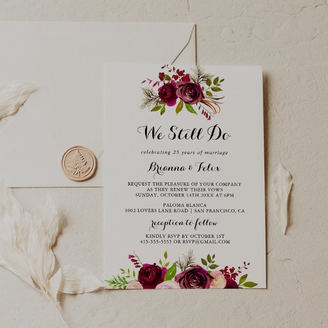 Convite Rustic Blush Burgundy Ainda Fazemos Vow Reneways (Criador carregado)