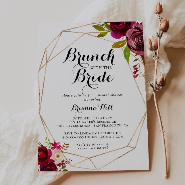 Convite Rustic Blush Burgundy Brunch com o Chá (Criador carregado)