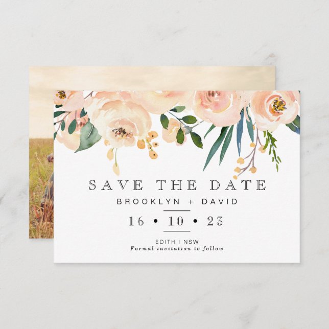 Convite Rustic Blush Floral Weding The Date Card (Frente/Verso)