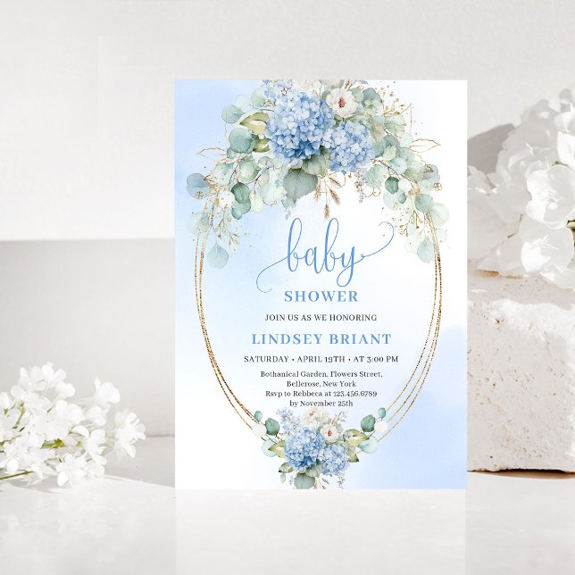 Convite Rustic Bohemian Blue Hydrangeas Baby Shower Invite (Rustic Bohemian Blue Hydrangeas Baby Shower Invite)