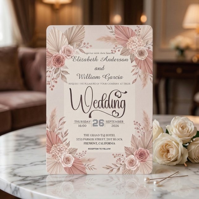 Convite Rustic Bohemian Blush Dusty Rose Wedding (Criador carregado)