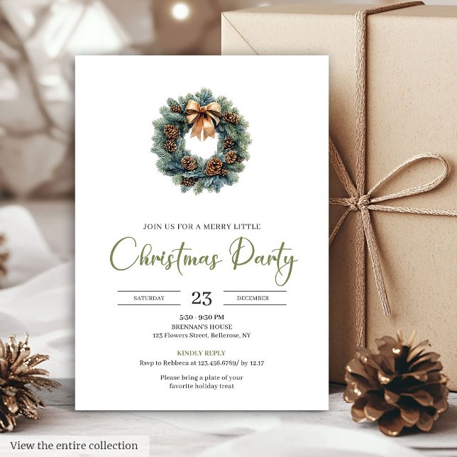 Convite Rustic Bohemian Pine Wreath Neutral Holiday Invite (Rustic Bohemian Pine Wreath Neutral Holiday Invitation)