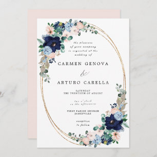 Convite Rustic Boho Blush Pink Dusty Blue Floral Casamento