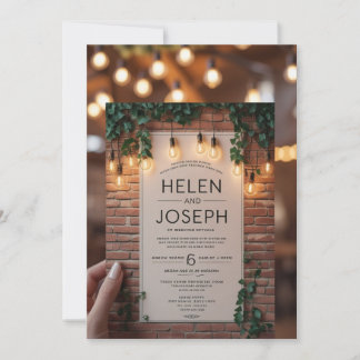 Convite Rustic Boho Brick Wall & String Lights Casamento I