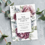 Convite Rustic Boho Burgundy Plum Floral 50º Aniversário<br><div class="desc">Uma design ultra-feminina do 50º convite de aniversário que captura a essência da elegância rústica com a sua abundante exposição de peões e rosas na harmonização da pescada profunda, ameixa e rosa empoeirado com a verde-verde-eucalipto à deriva. Os elementos botânicos femininos pop com estilo e sofisticação. Personalize o modelo de...</div>