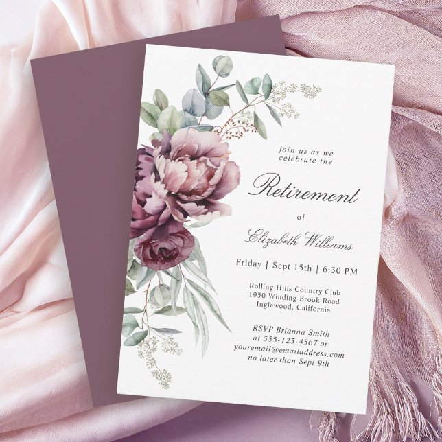Convite Rustic Boho Burgundy Plum Floral Retirement Party (Available as both printed and paperless digital download!)