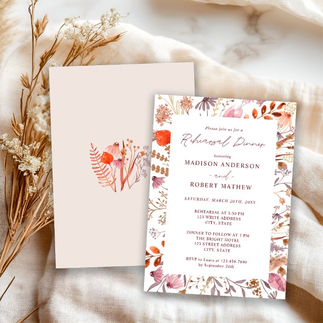 Convite Rustic Boho Chic Bege Wildflowers Rehearsal Dinner (Criador carregado)