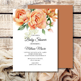 Convite Rustic Boho Coral Peach Flowers Greenery
