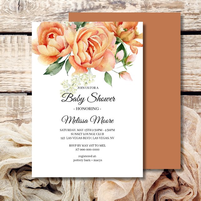 Convite Rustic Boho Coral Peach Flowers Greenery (Criador carregado)
