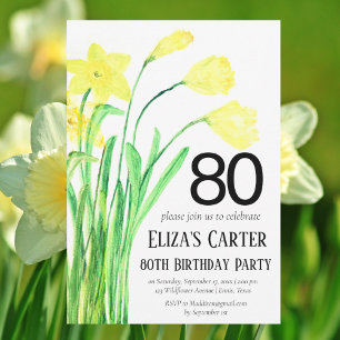 Convite Rustic Boho Daffodil 80 Floral Elegante Aniversári