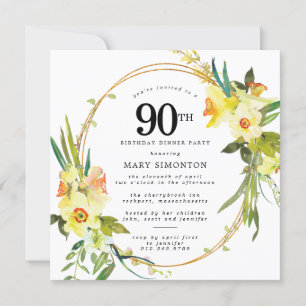 Convite Rustic Boho Daffodil 90 Birthday Partido do Janto