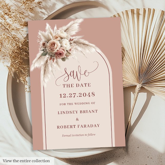 Convite Rustic Boho Dusty Pink Arch Floral Save the Date (Rustic Boho Dusty Pink Arch Floral Save the Date)