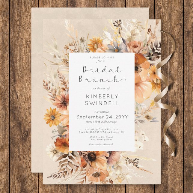 Convite Rustic Boho Fall Floral Frame Bridal Brunch (Rustic Boho Fall Floral Frame Bridal Brunch Invitation)