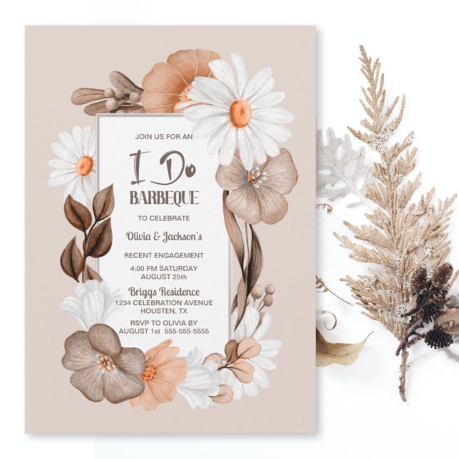 Convite Rustic Boho Fall Floral I Do Barbecue Noivado (Criador carregado)