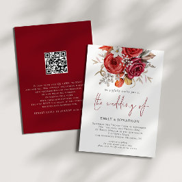 Convite Rustic Boho Fall Florals Código QR Casamento