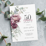 Convite Rustic Boho Floral 50 e Fabulosa Festa de aniversá<br><div class="desc">Celebre com 50 e fabulosa convite de festas que pop com feminilidade elegante. Este charmoso design floral de aquarela captura a essência da elegância rústica com seu buquê arquejado de peões e rosas na harmonização de pescado profundo, ameixa, e rosa poeirento com verde-verde-eucalipto à volta. Os elementos botânicos femininos pop...</div>